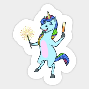 Unicorn with champagne and sparkler - Happy New Year Sticker